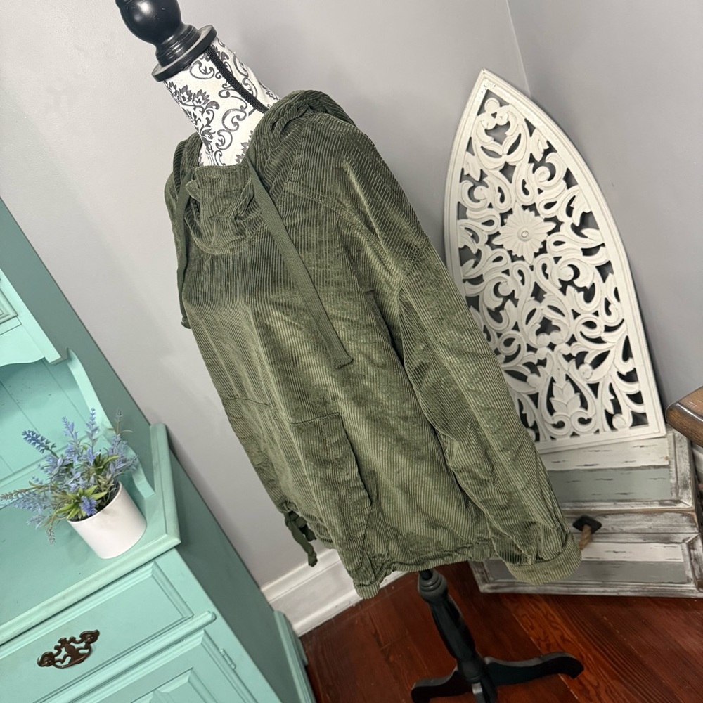 American Eagle Ribbed Henley Pullover Hoodie Size XL Green Loungewear Cozy - Picture 5 of 11
